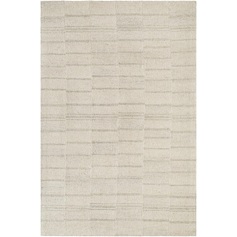 Tapis rectangulaire en laine touffeté à la main gris / beige, Rectangle 2 pi x 3 pi