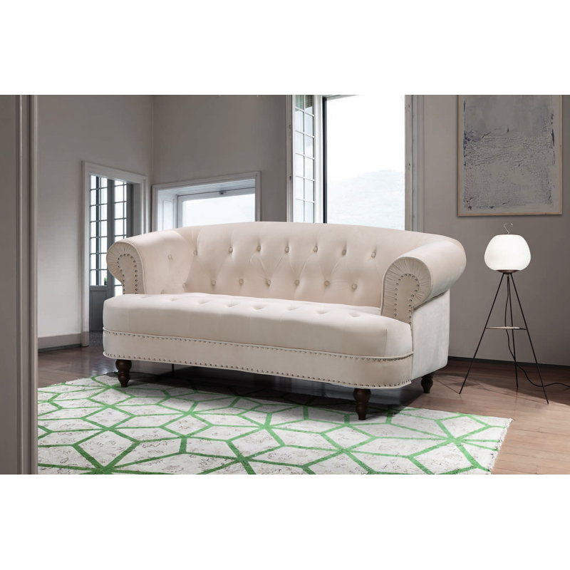 Lambdin Velvet Sofa, Ivory, 31.89" H x 69.29" W x 35.04" D