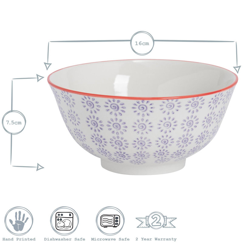 Nicola Spring - Hand-Printed Cereal Bowl, Purple/Red