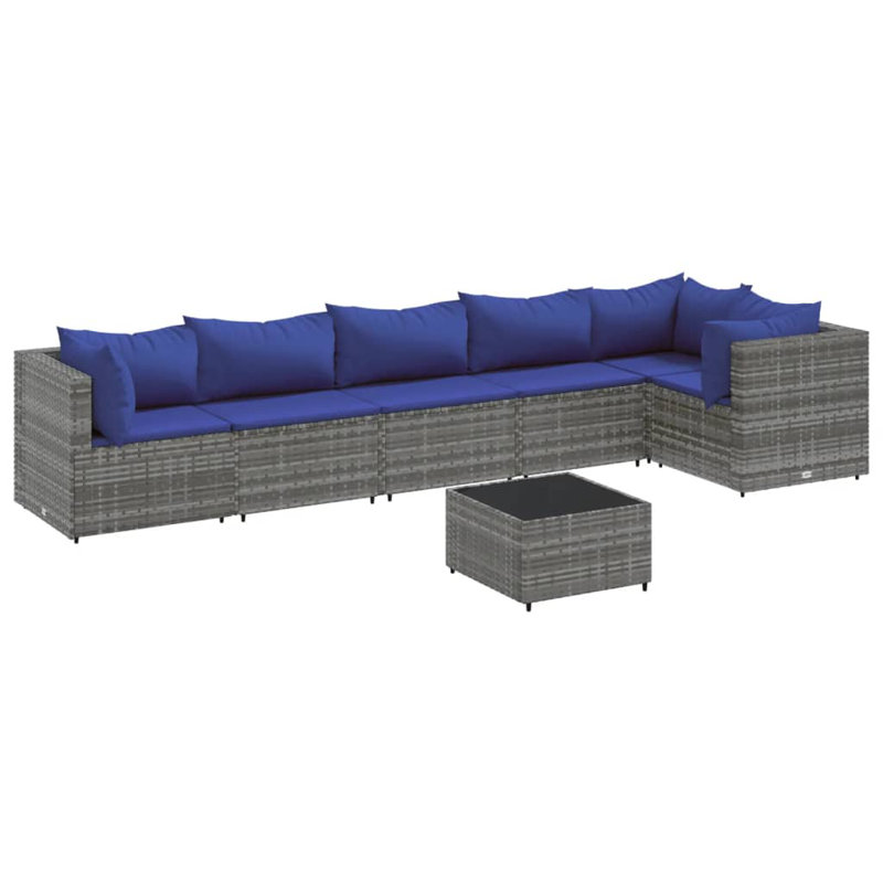 Ensemble de patio 5 pièces avec coussins en polyester noir Latitude Run®, Bleu foncé, 6, Gris
