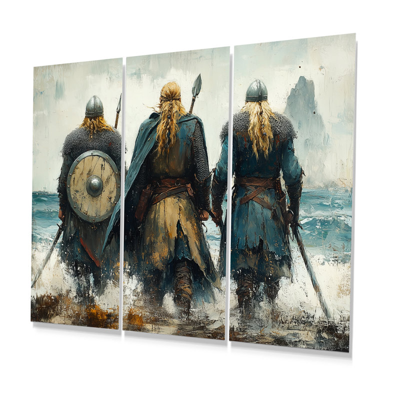 Ensemble de salon Viking Warriors Landscape - Vikings Art Wall Art, Métal métal, H 40 po x l 60 po x P 1 po