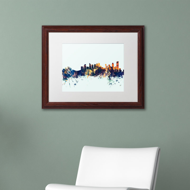 « calgary canada horizon blue », impression encadrée, H 11 po x l 14 po x P 0,5 po, Cadre argenté, Noir
