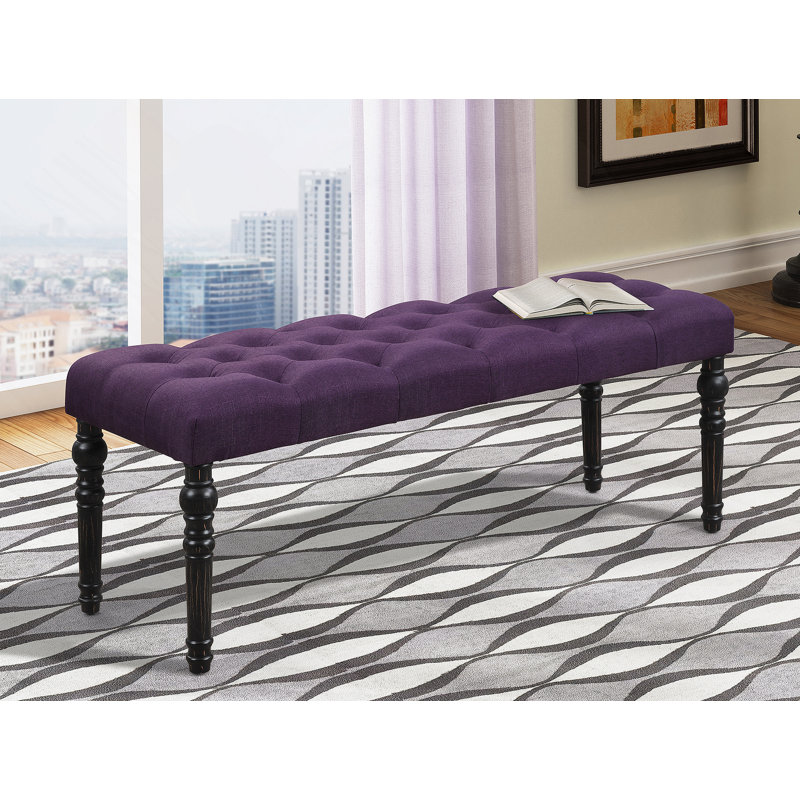 Tufted Turned Leg  Dining Bench, Purple, Purple Fabric, Black