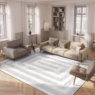 Tapis ivoire / beige tissé à la main à motif géométrique Kipp Shag 103