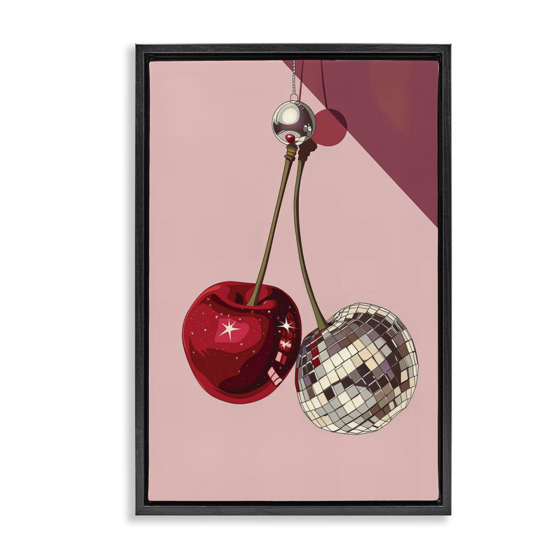 Cadre flottant éblouissant cerises disco, design par LSR Design Studio, Cadre flottant noir de jais, H 25 po x l 17 po