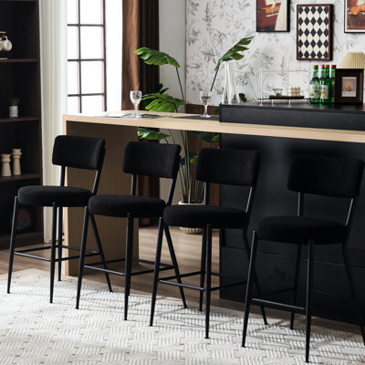 Tabourets de bar modernes de 4 - recouverts de tissu, base en métal confortable pour la cuisine, la salle à manger, le salon, noirs, stables et élégants.