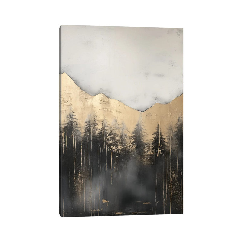 «Mountain Forest Gold Abstract Paint III», reproduction d'art encadrée, H 18 po x l 12 po, Toile tendue, Ne s’applique pas