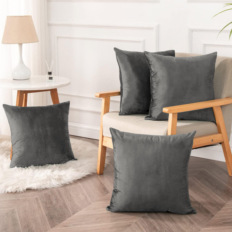 Heavy Crushed Classic Velvet Throw Pillow Cover (Pack of 4), Grey