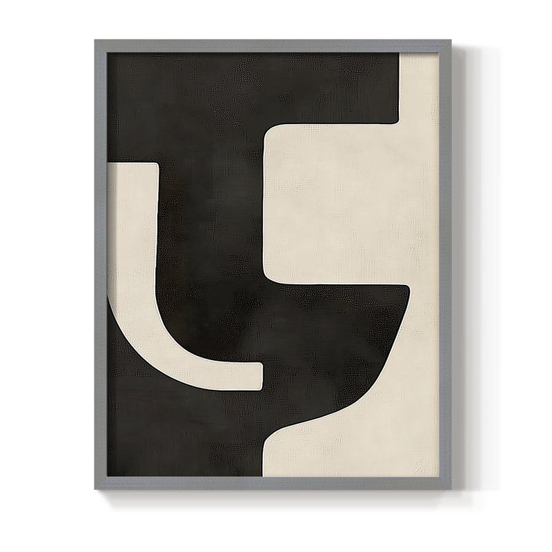 Abstrait, encadré, prêt à accrocher , Gris, H 14 po x l 11 po