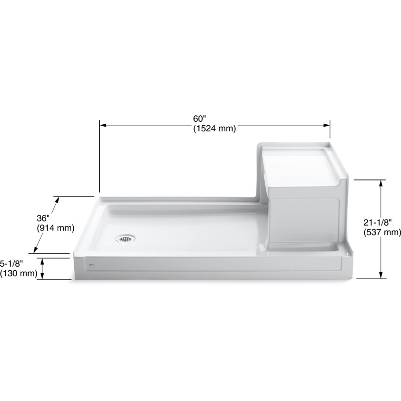Base de douche à seuil simple l 60 po x P 36 po Tresham, blanc