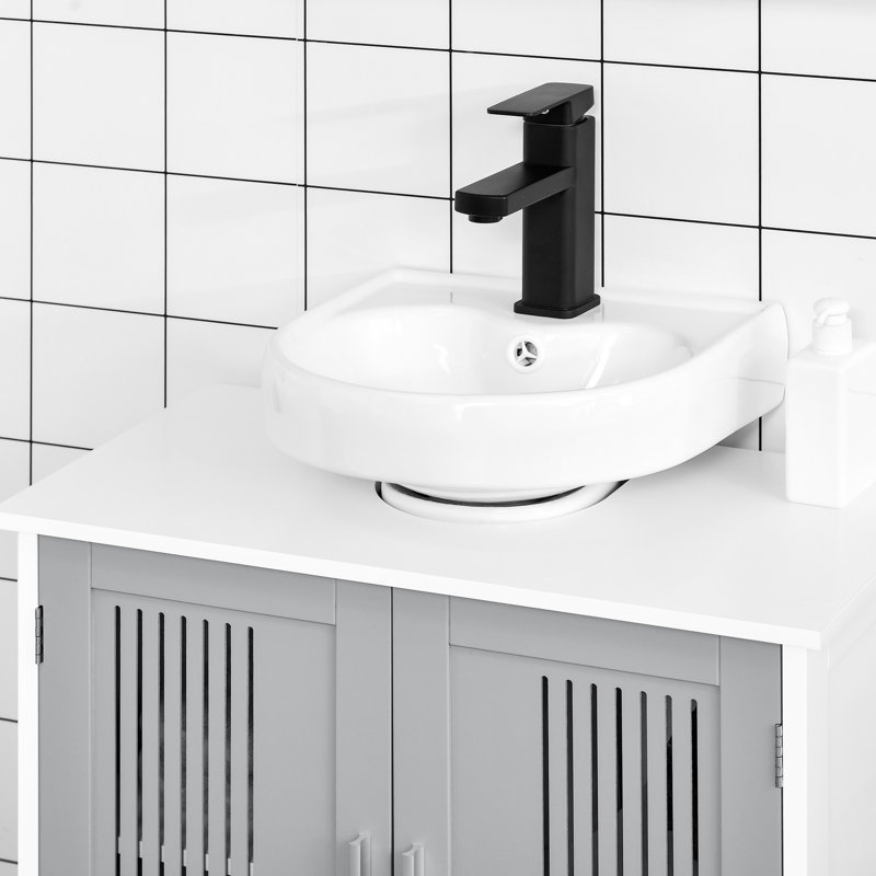 Commode de salle de bain à tablette ajustable - rangement en gris / blanc gris et blanc sous le lavabo 2 portes, peu encombrant, tablettes, fabrication