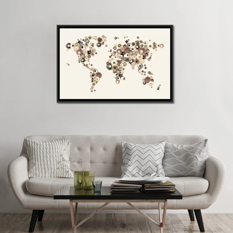 « fleur world map (sépia) » par michael tompsett, impression sur toile tendue Mikolas, H 18 po x l 26 po x P 1,5 po