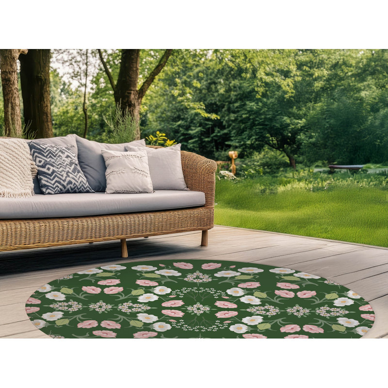 May Flowers Outdoor Rug, Round 5'