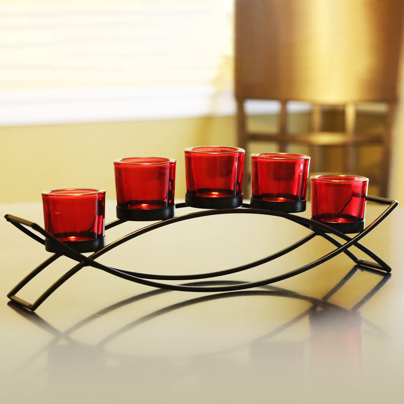 Modern 5-cup Candle Holder For Home Decor, Red