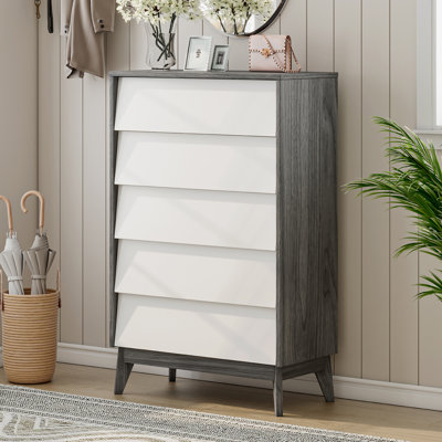 Chantice 5 Drawer Dresser for Bedroom,White/Black Walnut
