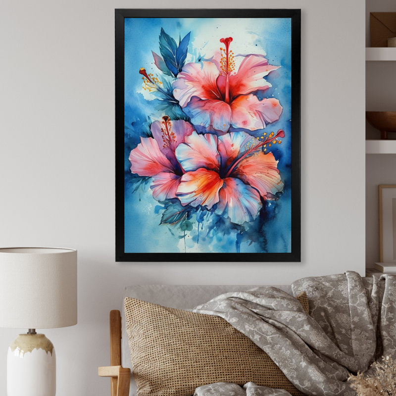 Orange / bleu / hibiscus euphorie - imprimé, Cadre photo noir, H 40 po x l 30 po x P 1,5 po
