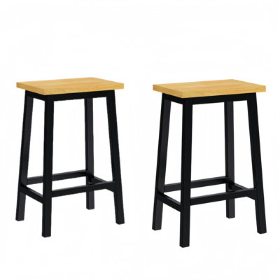 Solid Wood Bar Stools (not Cheap Iron), 25.6" Tall Set Of 2 Bar Chairs, Kitchen Counter Stools With Footrests, Farmhouse Stools For Dining Room, Kitchen, Counter