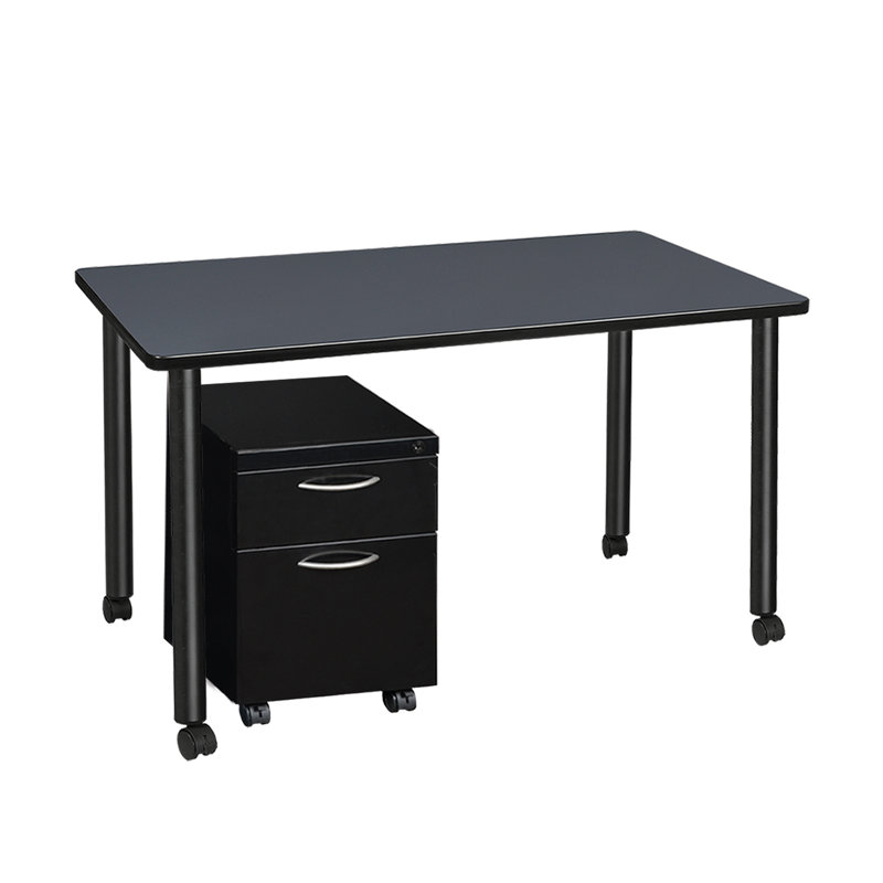 Regency Kee Mobile Desk with Storage, 29" H x 48" W x 24" D, Gray/Black