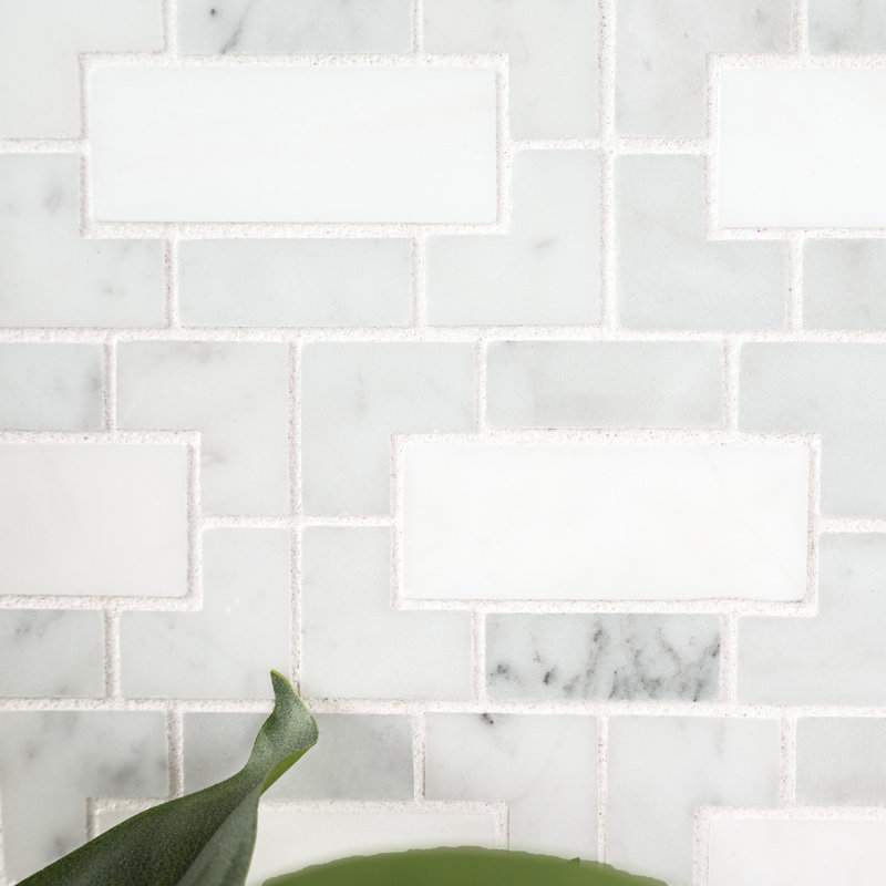 Calabria Frost Geometric 12 in. x 12 in. Polished Marble Mosaic Floor and Wall Tile