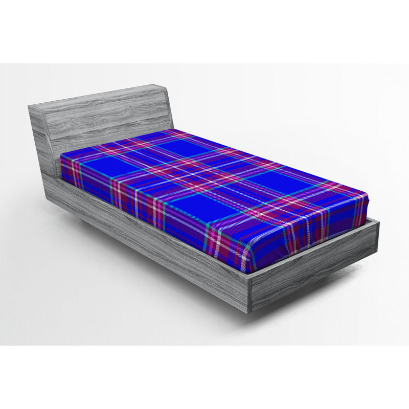 Microfiber Plaid Fitted Sheet, Twin XL Fitted Sheet, Dark Blue, Plaid 10