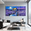 Abstrait champ de lavande clair de lune chalet ruisseau nuit ciel étoiles réflexion ensemble de 3 impressions d'art sur toile-1229438671
