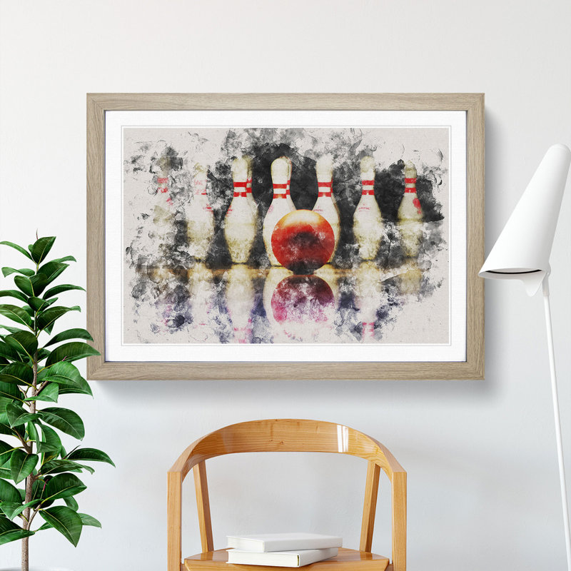 Ten Pin Bowling - Picture Frame Painting, Oak Framed, 36cm H x 48cm W x 2cm D