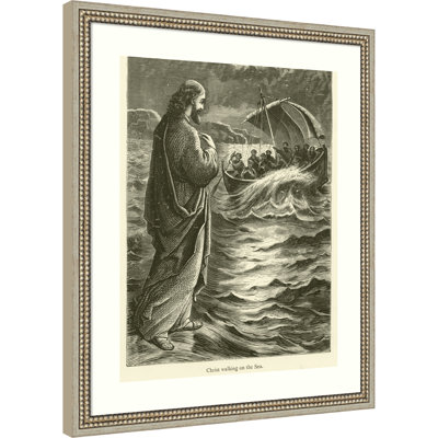 «Christ Walking On The Sea» par English School, reproduction d'art sur bois encadrée
