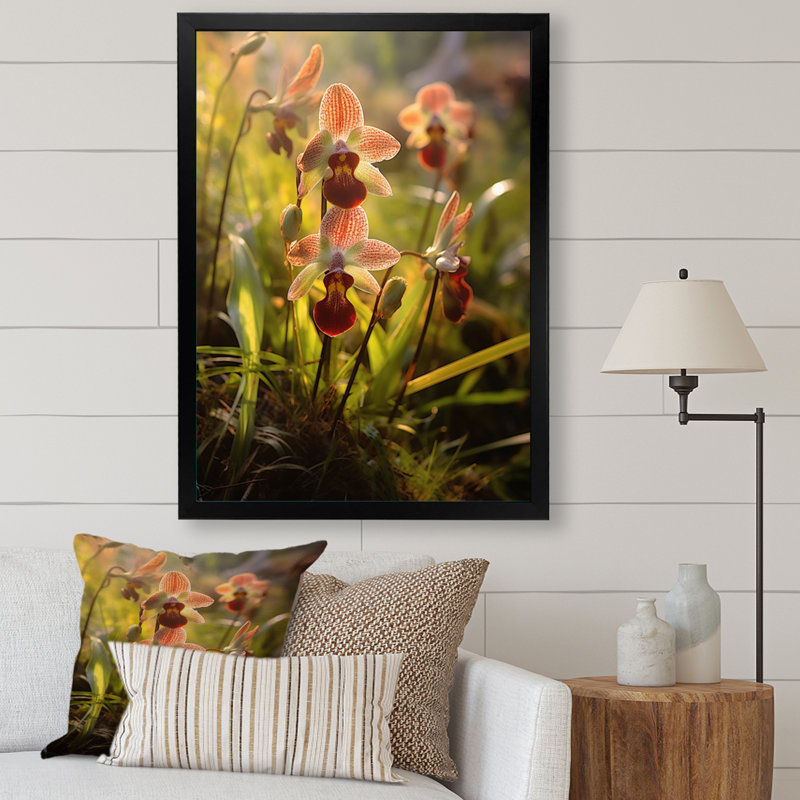 «Red Green Exotic Orchids Elegance» sur impression sur toile, Cadre simple noir, H 32 po x l 24 po x P 1 po