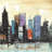 Skyline on abstract cityscape - 32"x32" art on canvas