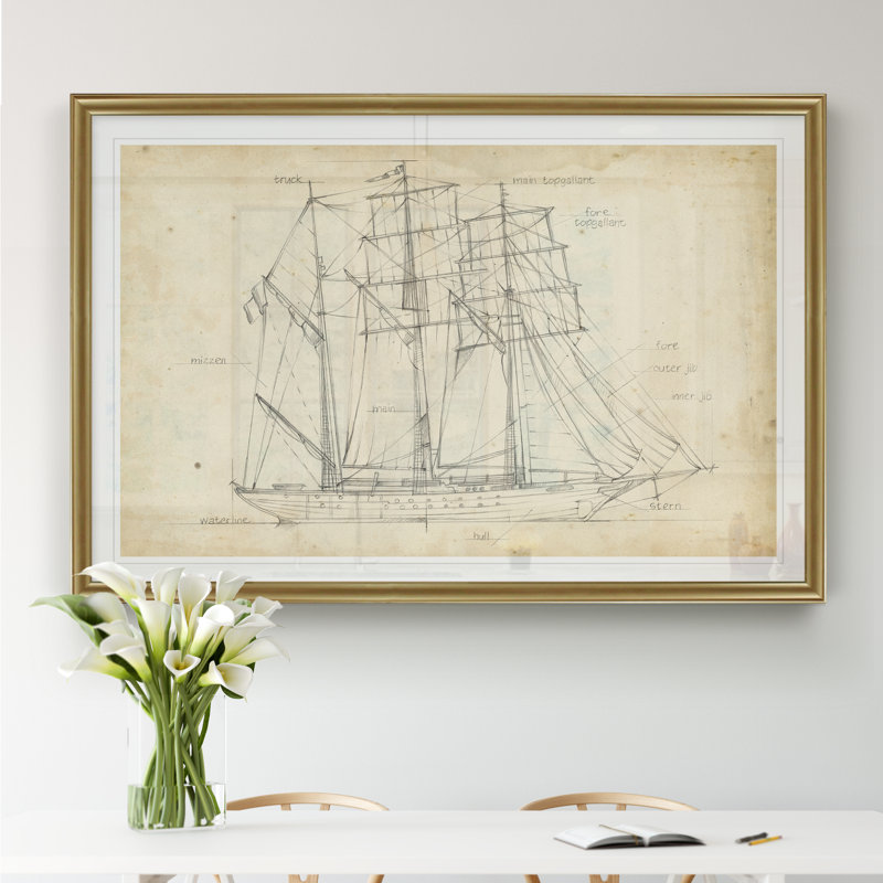 « voilier blueprint i », impression sur toile, H 26,5 po x l 36,5 po x P 1,5 po, Or