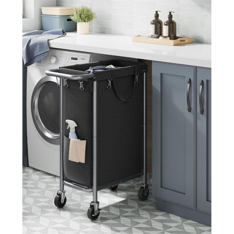 Rolling Laundry Hamper with Handles, 31.89" H x 24.02" W x 11.42" D, Black