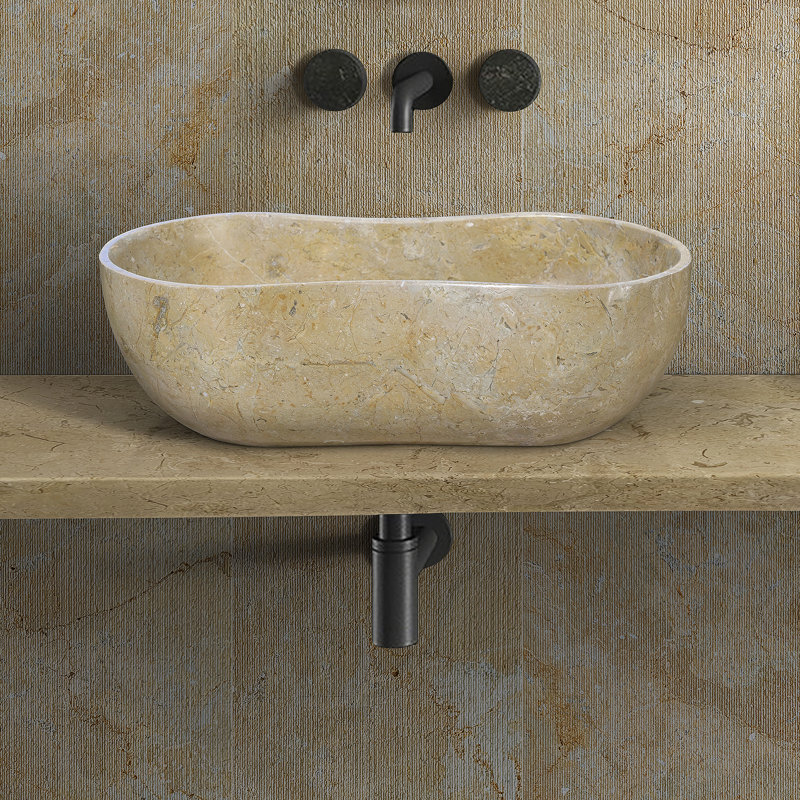 Bathroom Vessel Sink With Pre-Drilled Drain Hole, Beige