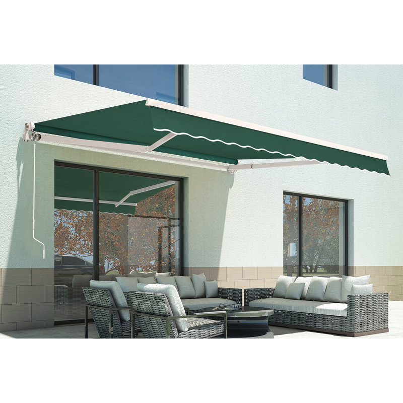 Manual Retraction Slope Patio Awning, Green, Solid Color