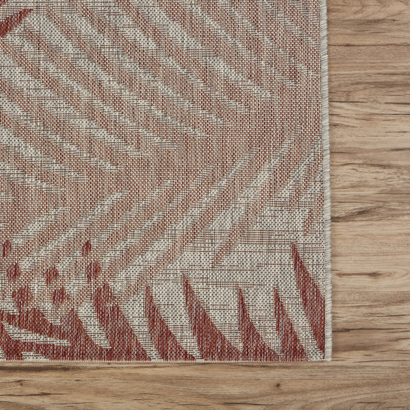 Weilers Floral Red/Gray Indoor / Outdoor Power Loomed Area Rug, Rectangle  1'10" x 3'
