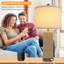 Ensemble de 2 lampes de table 26 "avec 2 ports USB et table de chevet en rotin pour salon