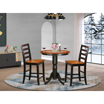 Ensemble de comptoir de cuisine 3 pièces pour petits espaces comprenant une table ronde avec piédestal et 2 chaises, noir et cerise