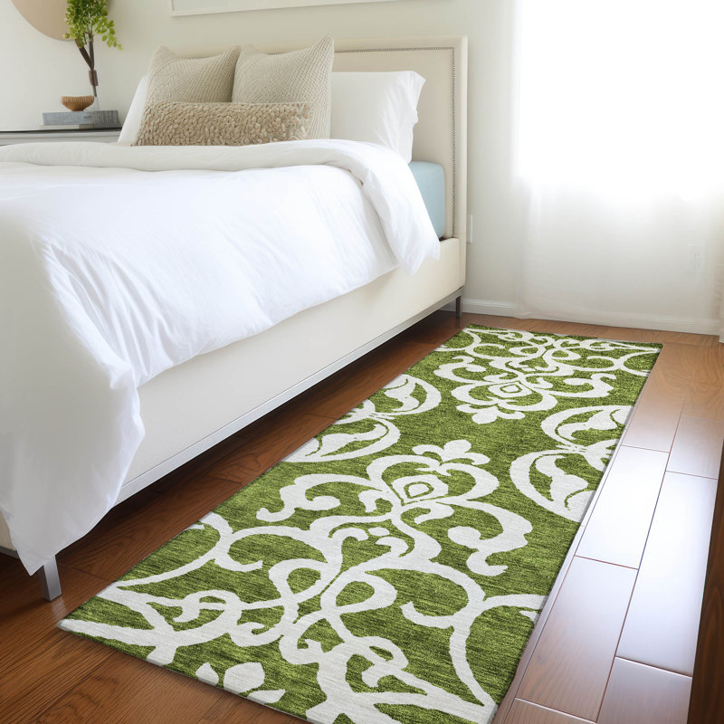 Premium Machine Washable Prisco Green Rug, Runner 2'3" x 7'6"