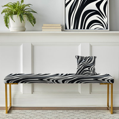 Black And White Zebra Stripes - Striped Upholstered Gold Bench