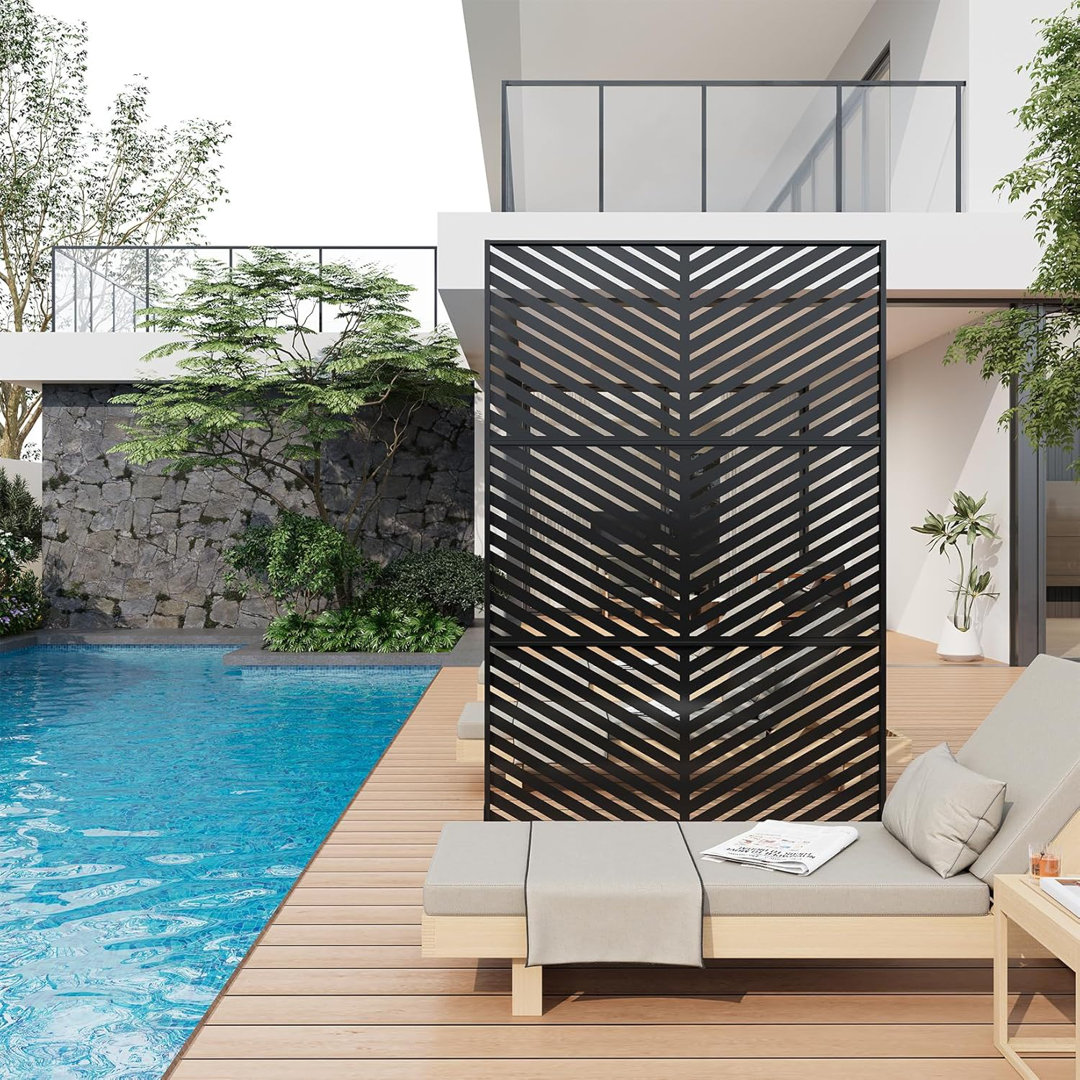 Outdoor Metal Privacy Screen – 72"×47" Freestanding Garden Pool Divider with Stand Decorative, Galvanized Steel Privacy Fence for Balcony Patio Indoor