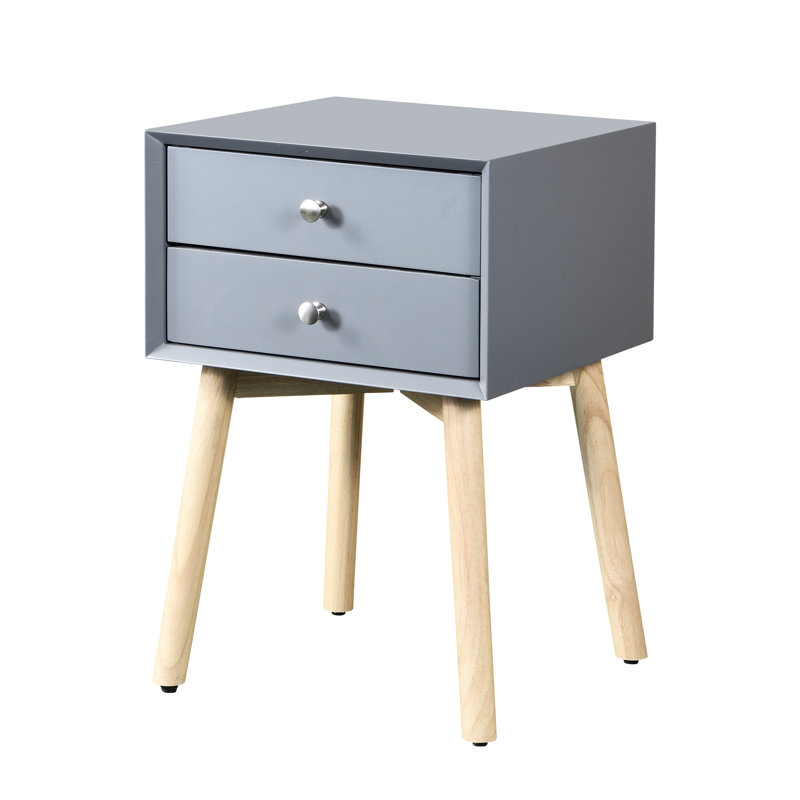 2 tables d'appoint avec pieds en bois d'hévéa, style gris moderne pour les pieds de chambre à coucher et de salon