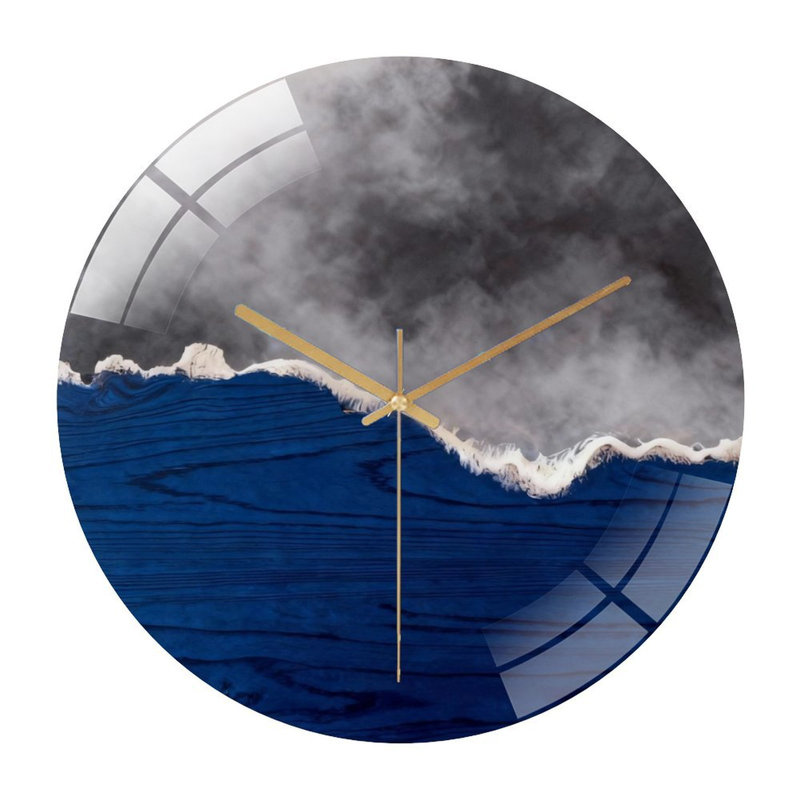 Horloge murale 12 po ronde en verre trempé avec mouvement à quartz silencieux, Bois bleu et frêne