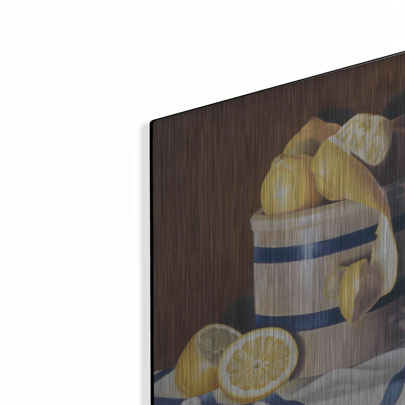 «Blue Stripes Lemons» par Cecile Baird, H 16 po x l 12 po