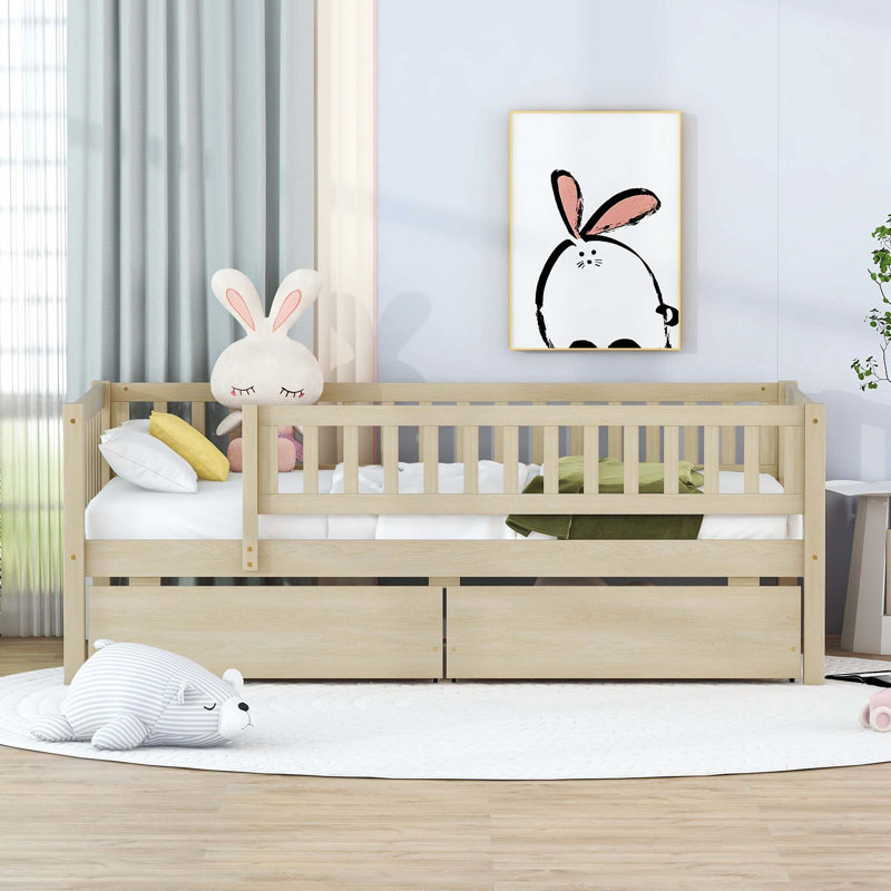 Kids Daybed Wood Bed with Two Drawers, Twin, Natural
