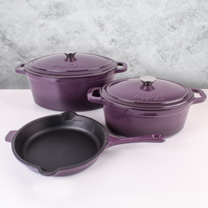 Ensemble de fonte 5 pièces BergHOFF Neo: fours hollandais couverts de 5 pte et 8 pte et poêle à frire de 10 po, Mauve