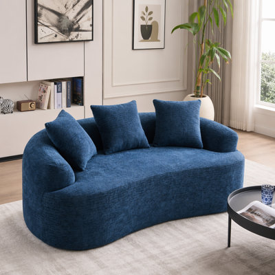 No-Assembly Curved Chenille Loveseat with 30D Foam and 3 Pillows