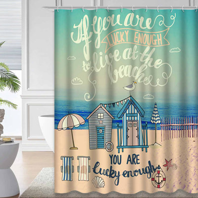 Waterproof Sandy Shore Beach House Shower Curtain with 12 Hooks
