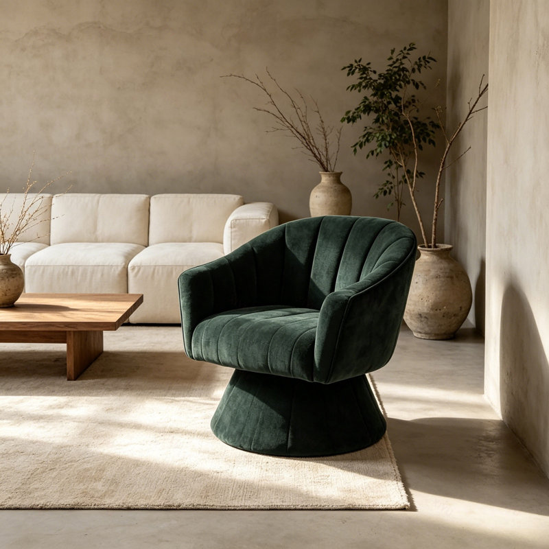 Fauteuil d'appoint pivotant à 360 degrés, fauteuil demi-tonneau capitonné Modern, Vert