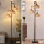 Lampe sur pied en rotin bohémien - Lampe sur pied réglable avec abat-jour rond en cage