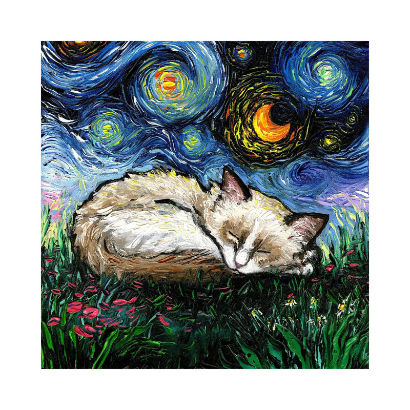 Sleepy Ragdoll Kitten Night, H 12 po x l 12 po x P 0,75 po, Pas de tapis, Toile tendue