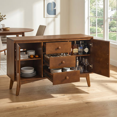 47.3" Wood Grain Modern Sideboard Buffet Cabinet with 2 Doors and 3 Drawers,Large Storage Space,Easy to Assembly